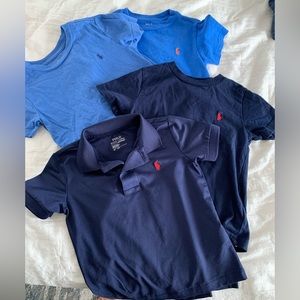 Bundle 3T Polo T shirts and one performance collar shirt. Series of blue shades